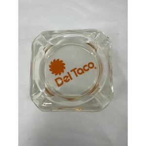 Vintage Del Taco Glass Ashtray Orange Logo Square Collectible Souvenir